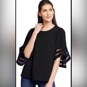 Umgee Black Burnout Bell Sleeve Top S Nwt